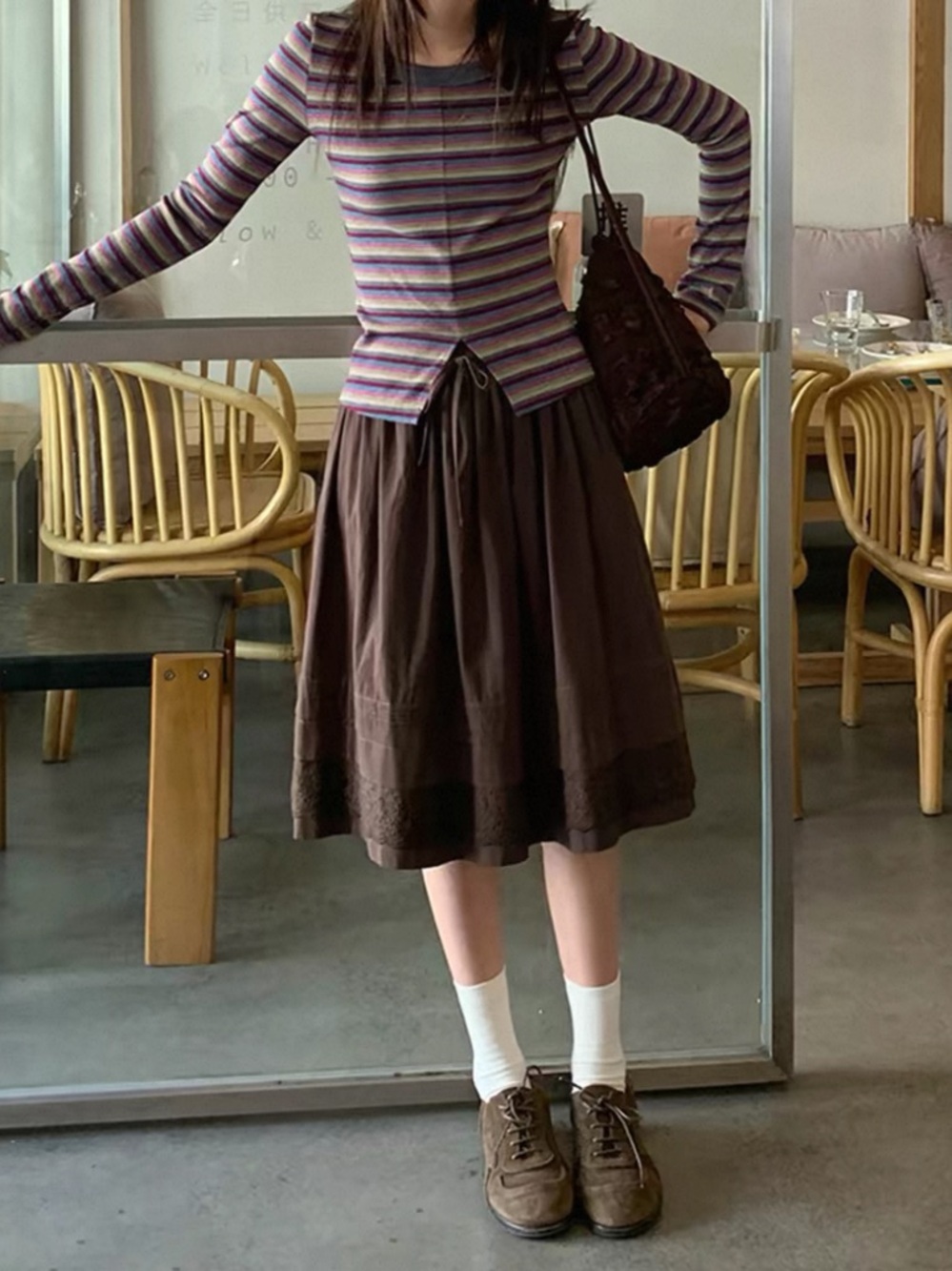 Women’s Brown Midi Skirt — Casual A-Line Style